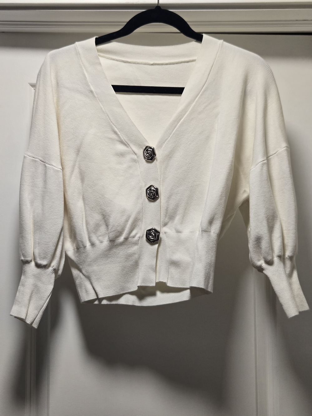 Cider Cream V-Neck Button Cardigan with Floral Buttons